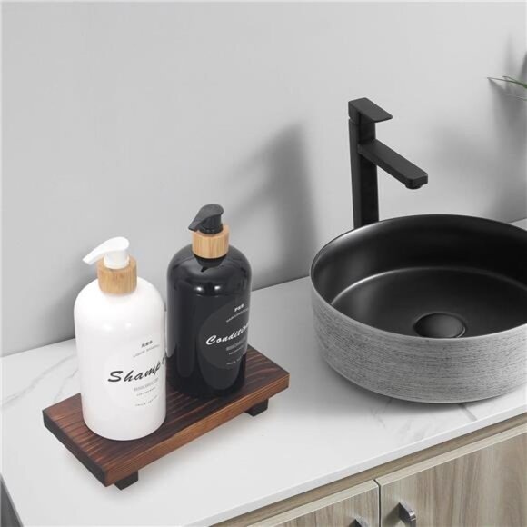 Wood Bathroom Counter Organizer Tray Farmhouse Soap Dispenser Holder Kitchen - Picture 7 of 8